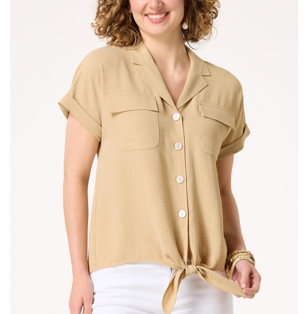 Women's Tie Front Top - Picture 2 of 6